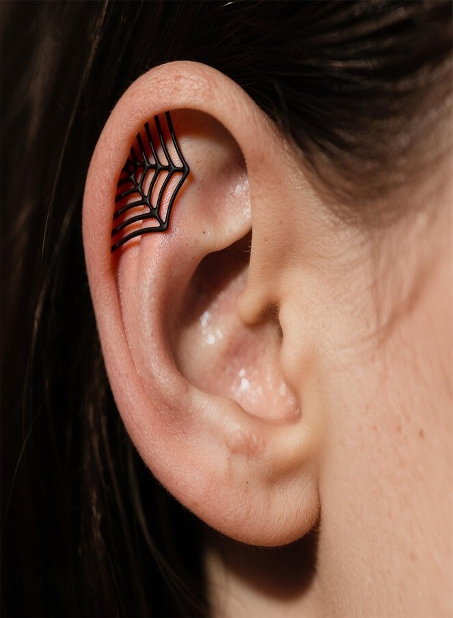 Xeyau Goth Earrings Spider Web Earrings for Women Halloween Earrings Cartilage Funny Fake Spider Punk Stud Earring Goth Halloween Piercing Earring Accessories Jewelry (Black-Pin) - Image 2